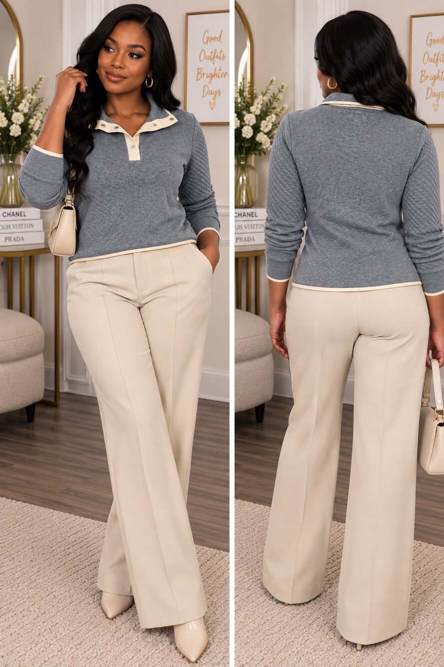 Wallflower Quilted Knit Contrast Collar Polo Pullover Sweater Top